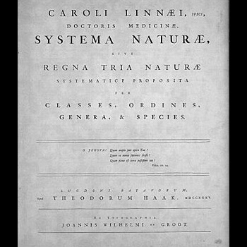 The cover page of Systema Naturae, published in 1735 by Carl Linnaeus